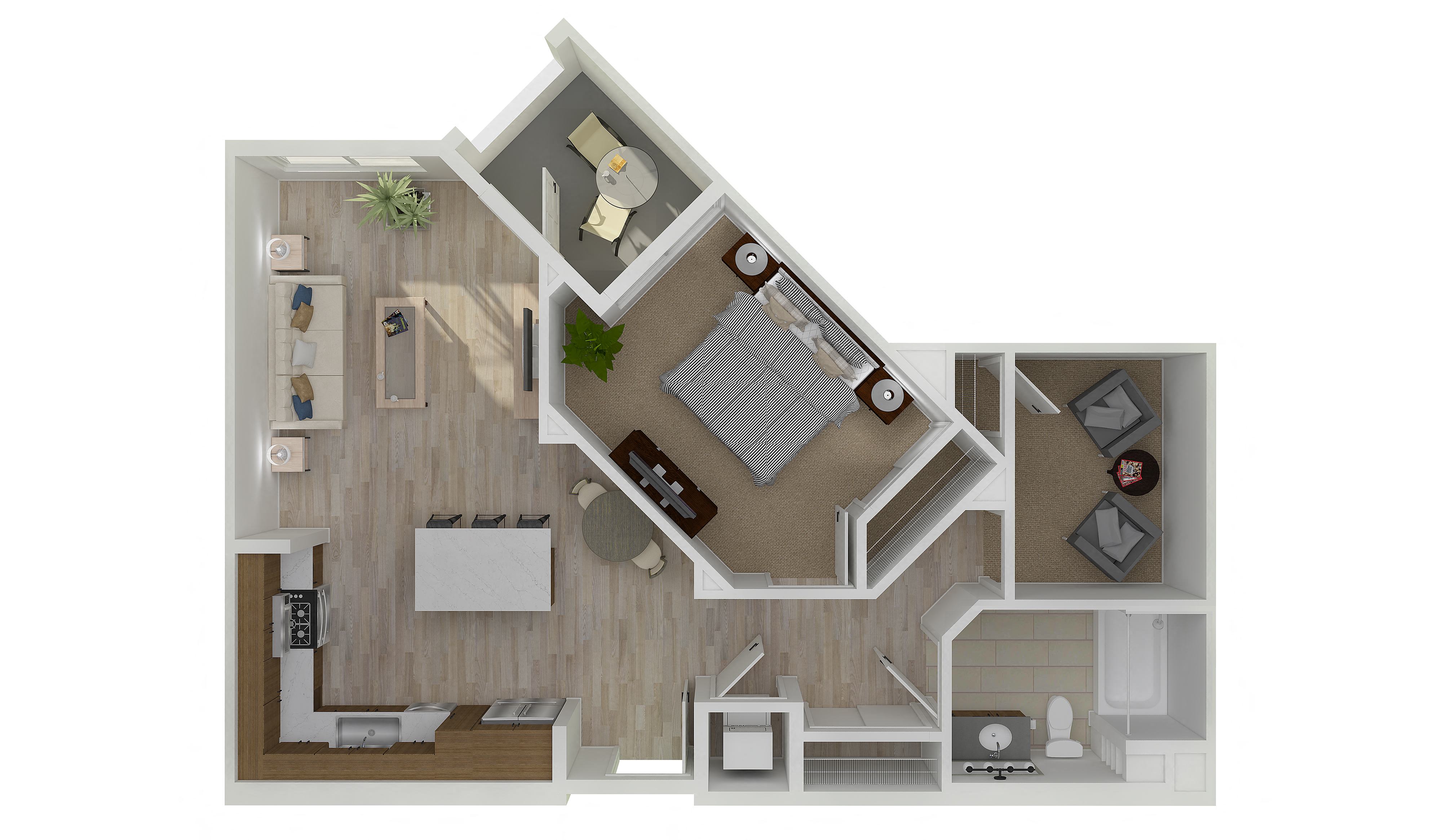 Floor plan for 1 bed, 1 bath, 803 sqft